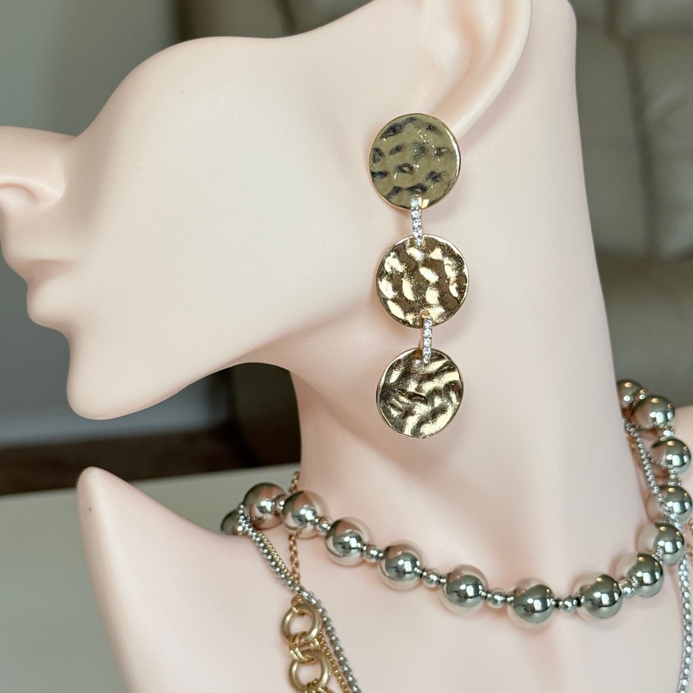 Gold Triple Disc Drop Earrings - Women Jewelry